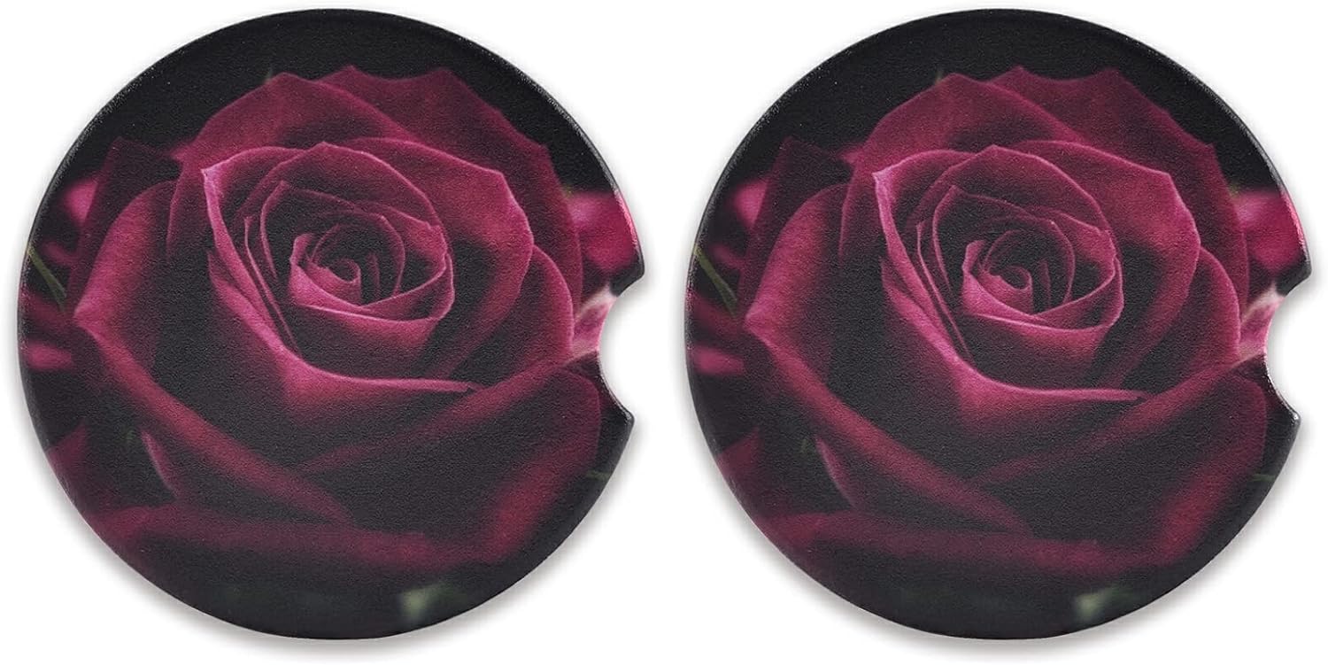 GZHJMY 2CPS Rose Floral Car Coasters,Absorbent Car Ceramic Coasters ...