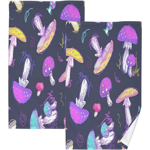 GZHJMY 2PCS Cotton Towel Set,Quick Drying Washcloths,Soft and Breathable Bath Towel Hand Towels for Kitchen Bathroom Gym Beach-Colorful Mushrooms