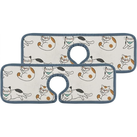 GZHJMY 2PCS Faucet Absorbent Mat, Doodle Cats Washable Sink Splash Guard Drip Catcher, Kitchen Bath Countertop Microfiber Sink Drying Mats for Kitchen