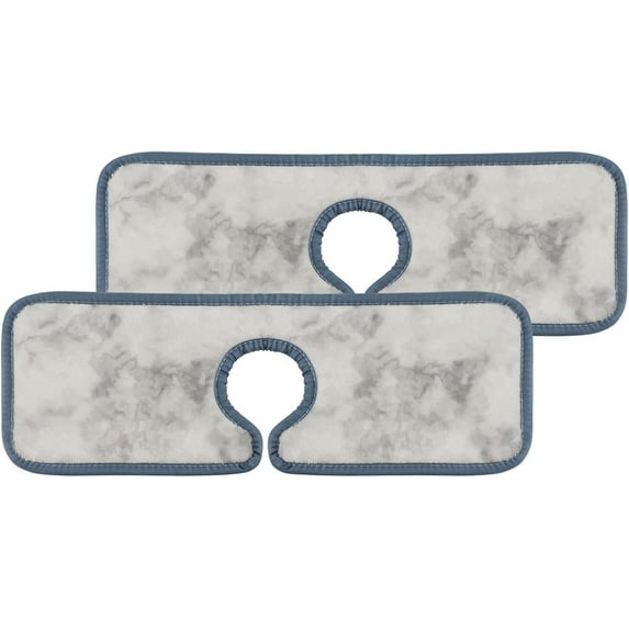 GZHJMY 2PCS Faucet Absorbent Mat, Grey Marble Washable Sink Splash Guard Drip Catcher, Kitchen Bath Countertop Microfiber Sink Drying Mats for Kitchen