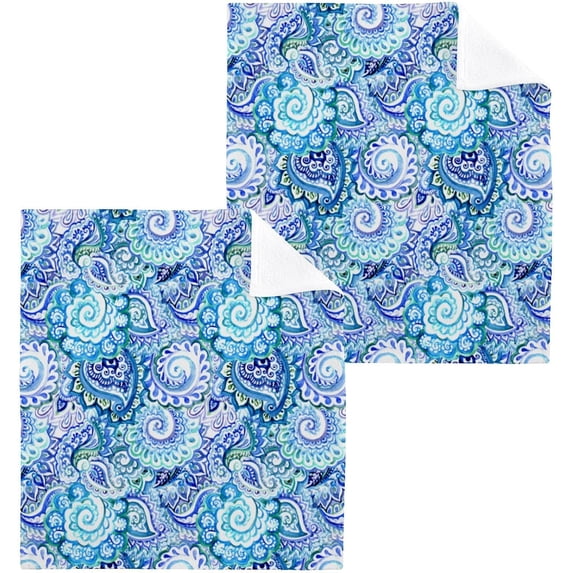 GZHJMY 2PCS Paisleys Blue Towels Cotton Washcloths Set,Quick Drying & Absorbent Soft Bathroom Hand Towel Lightweight & Portable Fingertip Towel
