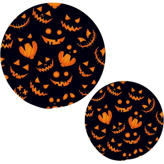 GZHJMY 2PCS Pumpkin Devil Face on Halloween Night Trivets Pot Holders Set and Placemats Set, Hot Pads, Table Mats for Cooking and Baking, Cotton Braided Hot Pads, 7.09"+9.45"