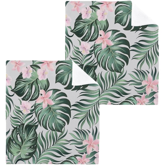 GZHJMY 2PCS Tropical Palm Leaves Towels Cotton Washcloths Set,Quick Drying & Absorbent Soft Bathroom Hand Towel Lightweight & Portable Fingertip Towel