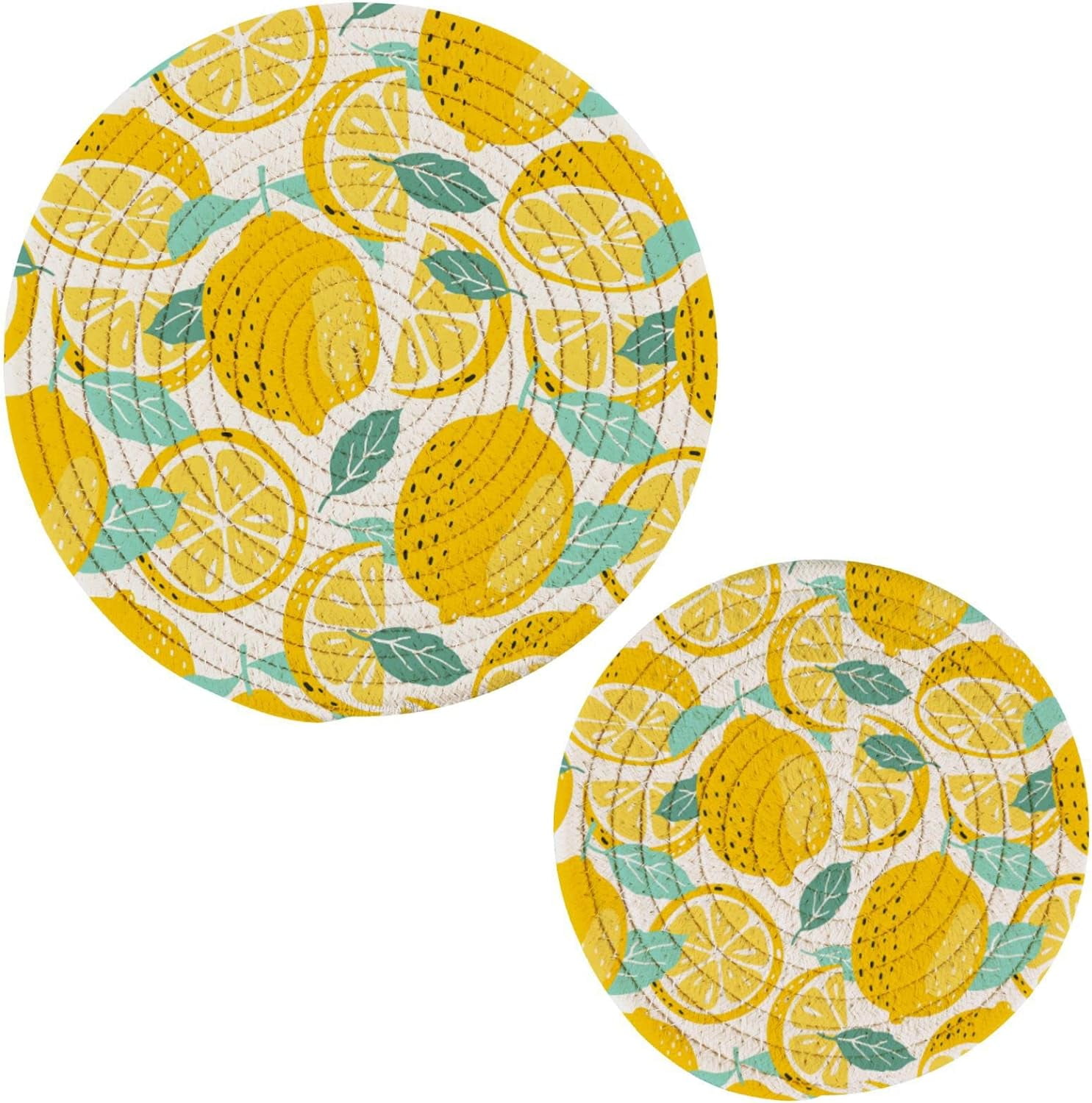 GZHJMY 2Pcs Fresh Yellow Lemon Fruit Round Woven Pot Holders Trivets