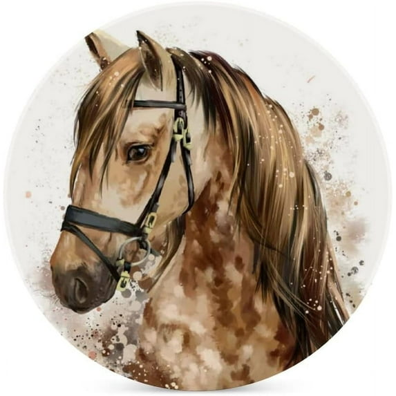 GZHJMY 2Pcs Round Horse Head Ceramic Coasters with Cork-Backed for Coffee Drink, Cup Mat Absorbent Stone Coasters