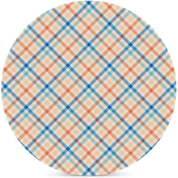 GZHJMY 2Pcs Round Orange Blue Tartan Plaid Ceramic Coasters with Cork-Backed for Coffee Drink, Cup Mat Absorbent Stone Coasters