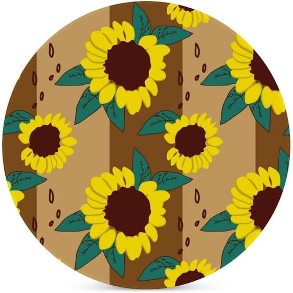 GZHJMY 2Pcs Round Retro Sunflower Pattern Ceramic Coasters with Cork-Backed for Coffee Drink, Cup Mat Absorbent Stone Coasters
