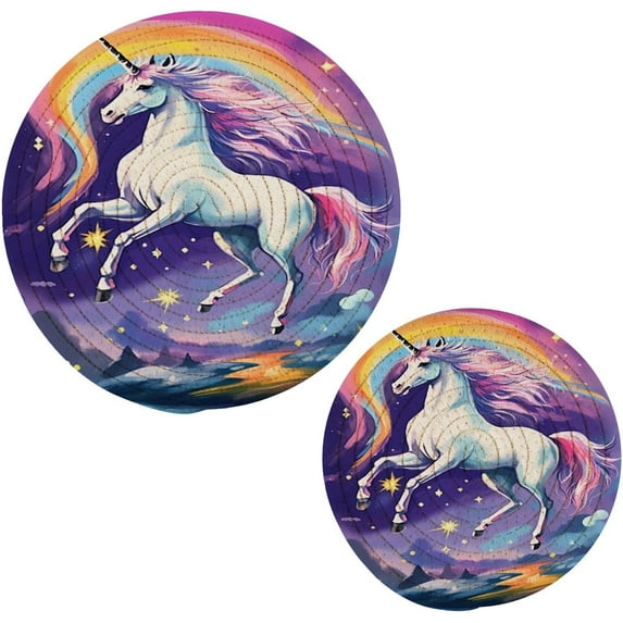 GZHJMY 2Pcs Unicorn Pot Holders, Round Cotton Thread Weave Trivets Pot Holders Set for Pot, Bowl, Hot Dishes, Plates, Coasters