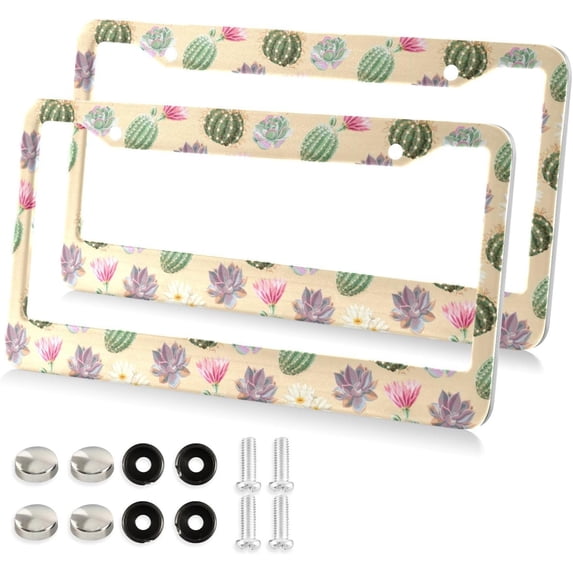 GZHJMY 2pcs Cactus Pattern License Plate Frame for Car Decorative Accessories Rustproof License Plate Cover with Screws for US Vehicles 12x6 Inch(316)