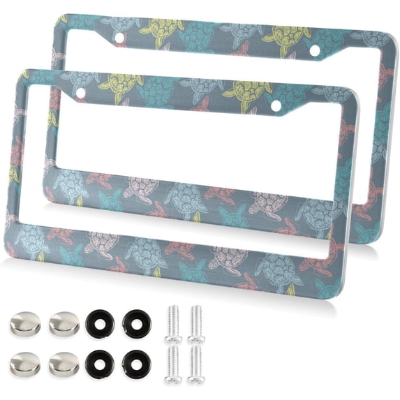 GZHJMY 2pcs Colorful Sea Turtle License Plate Frame for Car Decorative Accessories Rustproof License Plate Cover with Screws for US Vehicles 12x6 Inch(348)