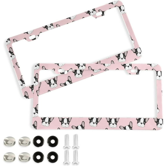 GZHJMY 2pcs French Bulldog License Plate Frame for Car Decorative Accessories Rustproof License Plate Cover with Screws for US Vehicles 12x6 Inch(8)