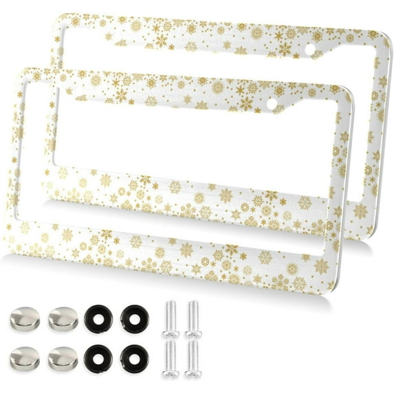GZHJMY 2pcs Golden Christmas Snowflake License Plate Frame for Car Decorative Accessories Rustproof License Plate Cover with Screws for US Vehicles 12x6 Inch(206)