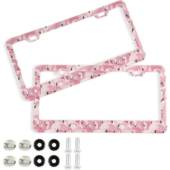 GZHJMY 2pcs Pink Flamingos License Plate Frame for Car Decorative Accessories Rustproof License Plate Cover with Screws for US Vehicles 12x6 Inch(440)