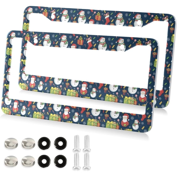 GZHJMY 2pcs Santa Claus License Plate Frame for Car Decorative Accessories Rustproof License Plate Cover with Screws for US Vehicles 12x6 Inch(653)