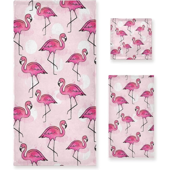 GZHJMY 3-Piece Towel Set,Pink Flamingo Polka Dot Bath Towel Sets, 1 Bath Towel, 1 Hand Towel, 1 Washcloth, Pink Flamingo Watercolor Polka Dot Absorbent Soft Towels Quick Drying for Bathroom