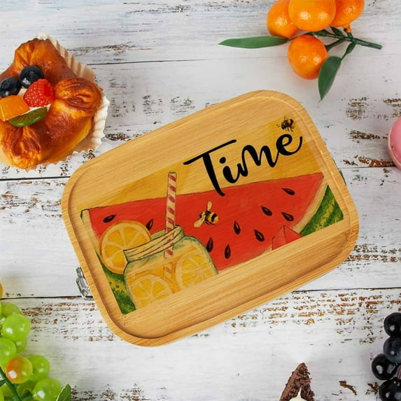 GZHJMY 304 Stainless Steel Lunch Box Bamboo Lid, Sweet Summer Time Lunch Containers for Adults Leakproof, 8×10*3 Inch