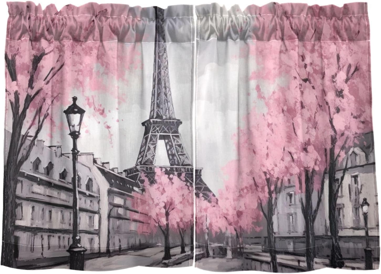 GZHJMY 36 Inch Length Kitchen Curtains Paris Eiffel Tower 2 Panels Half ...