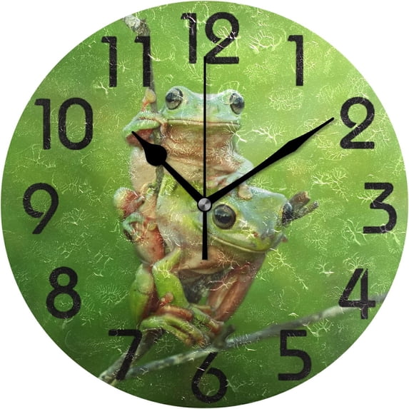 GZHJMY 3D Branch Couple Frog Round Wall Clock, 9.5 Inch Battery Operated Quartz Analog Quiet Desk Clock for Home,Office,School,Kitchen