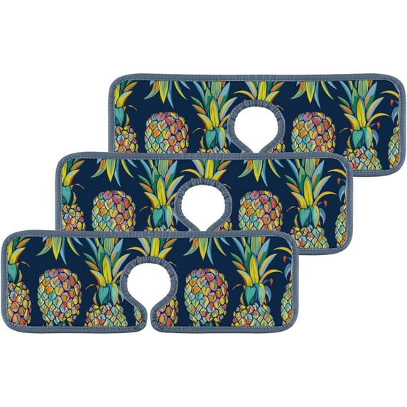 GZHJMY 3PCS Faucet Absorbent Mat, Tropical Fruit Pineapple Washable Sink Drip Catcher, Kitchen Bath Countertop Microfiber Sink Drying Mats for Kitchen