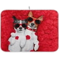 thumbnail image 1 of GZHJMY 3d Cute Couple Dogs Rose Flowers Valentine's Day Absorbent Dish Drying Mat,16" x 18" Microfiber Kitchen Countertop Table Protector Multi-Purpose Counter Rack Sink Drainer Pad, 1 of 6