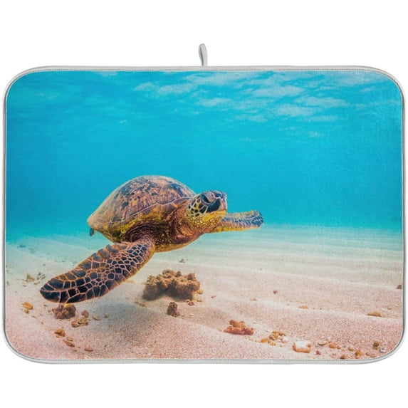 GZHJMY 3d Hawaiian Ocean Sea Turtle Absorbent Dish Drying Mat, 16 x 18 Inches Microfiber Kitchen Countertop Table Protector Multi-Purpose Counter Rack Sink Drainer Pad