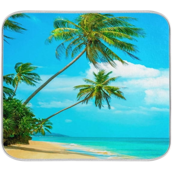GZHJMY 3d Tropical Beach Palms Trees Absorbent Dish Drying Mat, 16 x 18 Inches Microfiber Kitchen Countertop Table Protector Multi-Purpose Counter Rack Sink Drainer Pad