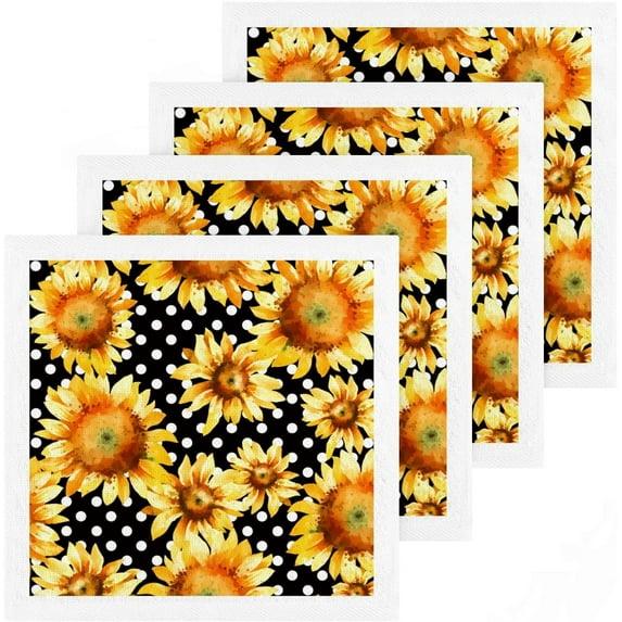 GZHJMY 4 Pack Beautiful Sunflower Washcloths – Soft Face Towels, Gym Towels, Hotel and Spa Quality, Reusable Pure Cotton Fingertip Towels
