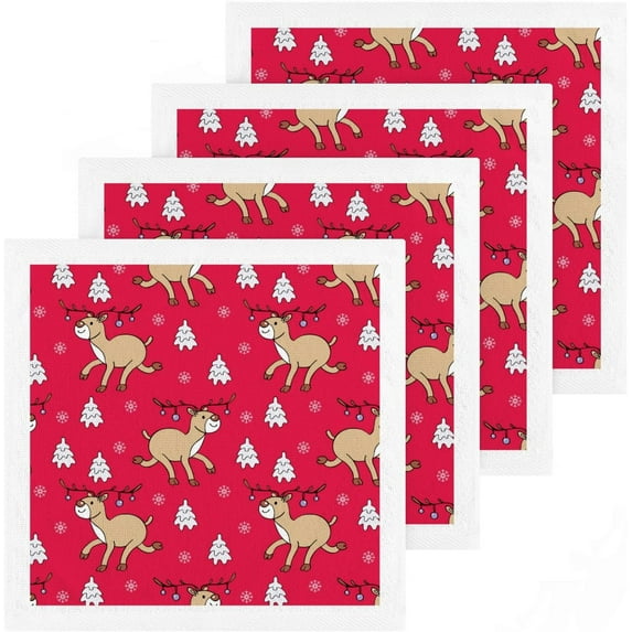GZHJMY 4 Pack Cute Christmas Deer Washcloths – Soft Face Towels, Gym Towels, Hotel and Spa Quality, Reusable Fingertip Towels(691)