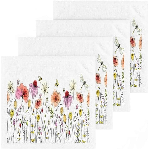 GZHJMY 4 Pack Elegant Flowers Washcloths – Soft Face Towels, Gym Towels, Hotel and Spa Quality, Reusable Pure Cotton Fingertip Towels