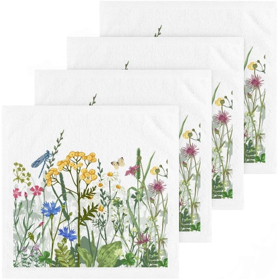 GZHJMY 4 Pack Flowers Flying Insects Washcloths – Soft Face Towels, Gym Towels, Hotel and Spa Quality, Reusable Pure Cotton Fingertip Towels