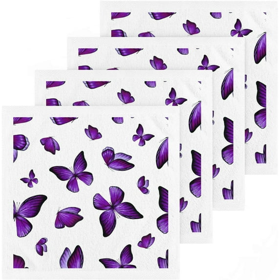 GZHJMY 4 Pack Purple Butterfly Washcloths – Soft Face Towels, Gym Towels, Hotel and Spa Quality, Reusable Pure Cotton Fingertip Towels