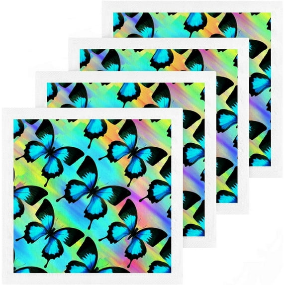 GZHJMY 4 Pack Watercolor Blue Butterfly Washcloths – Soft Face Towels, Gym Towels, Hotel and Spa Quality, Reusable Pure Cotton Fingertip Towels