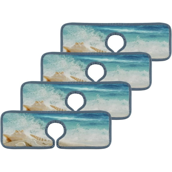 GZHJMY 4PCS Faucet Absorbent Mat, Beach Conch Sea Washable Sink Splash Guard Drip Catcher, Kitchen Bath Countertop Microfiber Sink Drying Mats for Kitchen