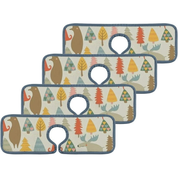 GZHJMY 4PCS Faucet Absorbent Mat, Cute Forest Trees Animals Washable Sink Splash Guard Drip Catcher, Kitchen Bath Countertop Microfiber Sink Drying Mats for Kitchen