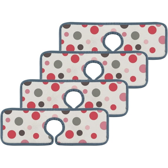 GZHJMY 4PCS Faucet Absorbent Mat, Pink Polka Dot Washable Sink Splash Guard Drip Catcher, Kitchen Bath Countertop Microfiber Sink Drying Mats for Kitchen