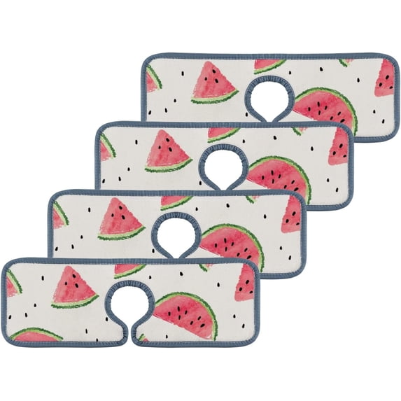 GZHJMY 4PCS Faucet Absorbent Mat, Watermelon On White Polka Dot Washable Sink Splash Guard, Kitchen Bath Countertop Microfiber Sink Drying Mats for Kitchen