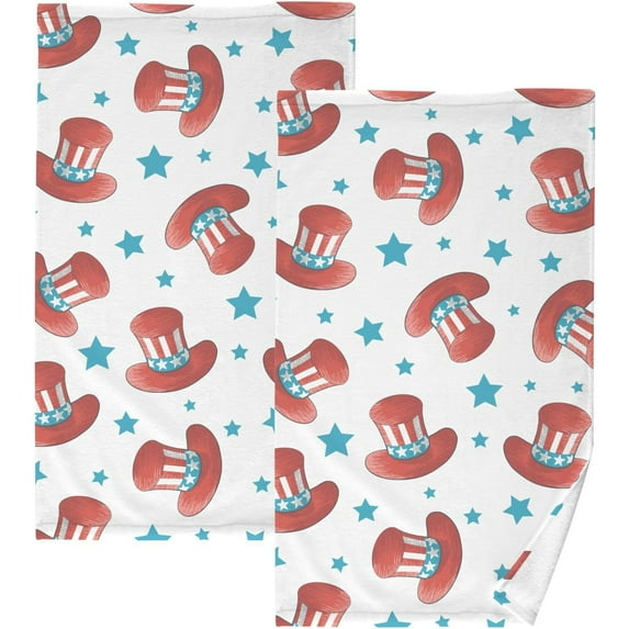GZHJMY 4th of July Hat Star Hand Towel Cotton Soft Absorbent Bath Hand Towels Decor, Multipurpose for Kitchen, Hotel, Spa, Yoga, Gym, Set of 2
