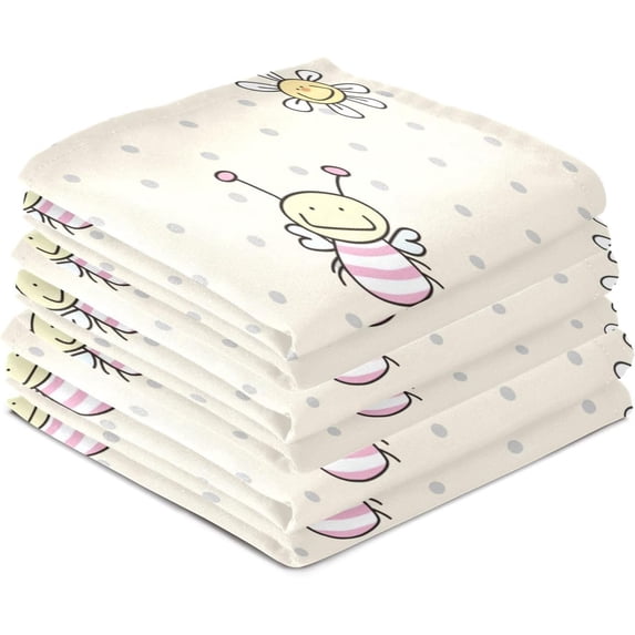 GZHJMY 6 Pack Cartoon Bee and Flower Kitchen Towels, Soft Highly Absorbent Dish Towels Reusable Tea Towels Set, 28"x 18"
