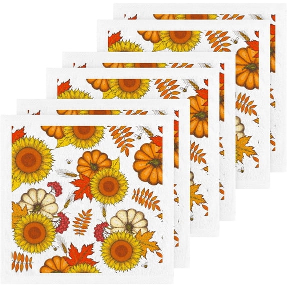 GZHJMY 6 Pack Pumpkin and Sunflower Washcloths – Soft Face Towels, Gym Towels, Hotel and Spa Quality, Reusable Pure Cotton Fingertip Towels