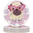 thumbnail image 1 of Round Drink Coasters, 6 Pcs Bulldog with Glasses Absorbent Ceramic Coaster with Cork Base for Coffee Cups Housewarming Gift for Home Decor, 1 of 5