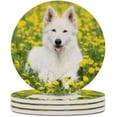 thumbnail image 1 of GZHJMY 6Pcs Round White Swiss Shepherd Portrait Ceramic Coasters with Cork-Backed for Coffee Drink, Cup Mat Absorbent Stone Coasters, 1 of 5