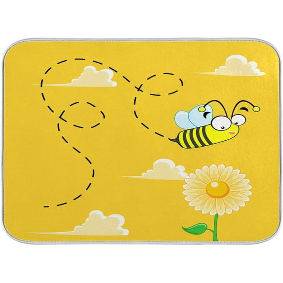 GZHJMY Absorbent Dishes Drainer/Rack Mat for Countertop Small Size 16 x 18in, Microfiber s Kitchen Counter Draining Pad Bee and FlowerCoffee Mat