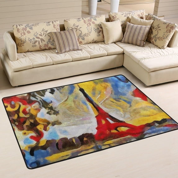 GZHJMY Abstract Art Colorful Non Slip Area Rug for Living Dinning Room Bedroom Kitchen, 4' x 6'(48 x 72 Inches), Paris Eiffel Tower Nursery Rug Floor Carpet Yoga Mat