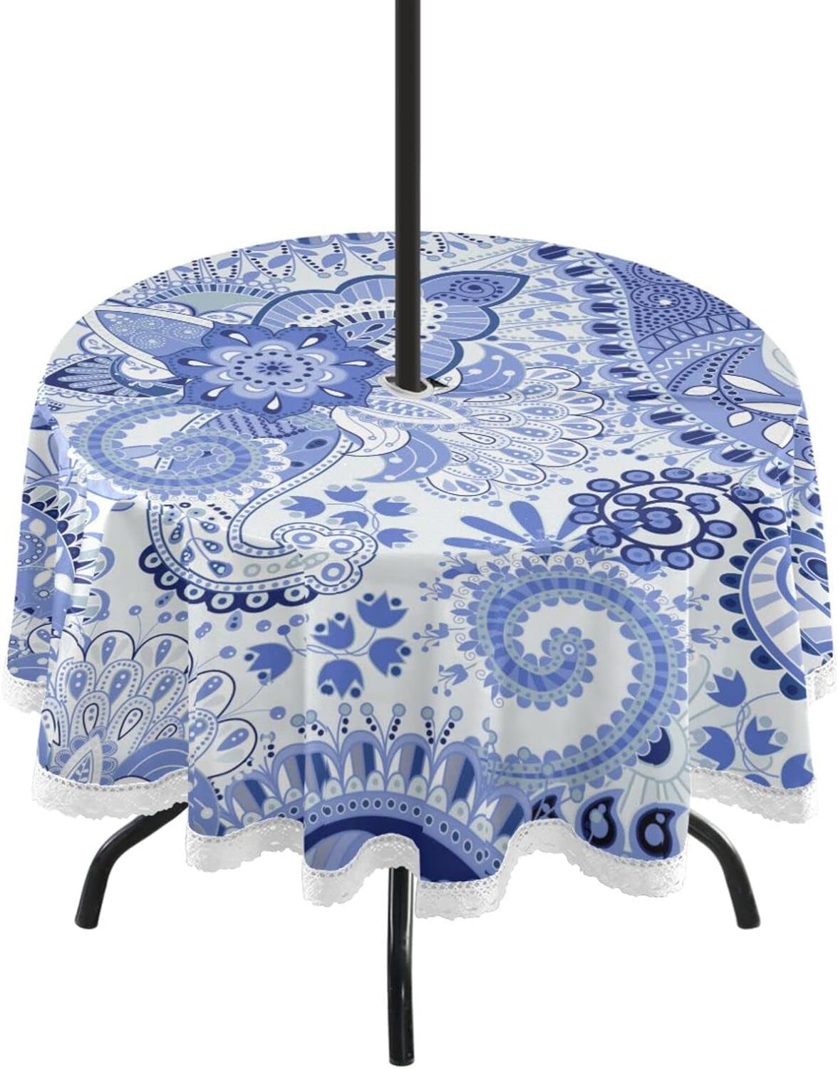 GZHJMY Abstract Blue 60 Inch Round Tablecloth with Zipper Umbrella Hole