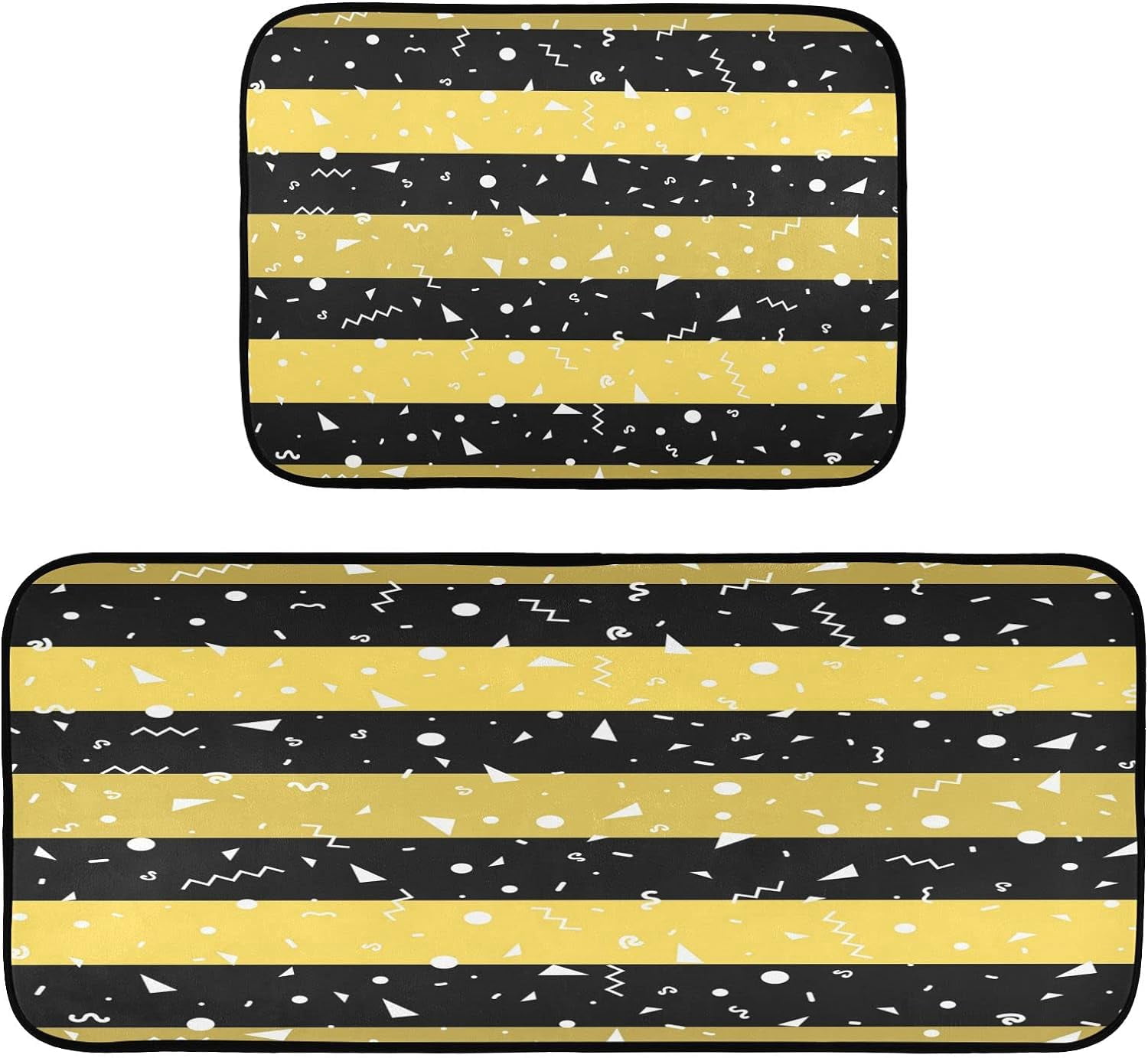GZHJMY Abstract Geometry Stripe Yellow Black Kitchen Rug,Set of 2 ...