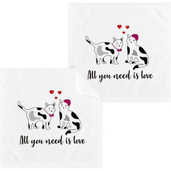 GZHJMY All You Need is Love Cats Cotton Wash Cloths, Facial Cleansing Cloths Super Soft Absorbent Face Hand Towel Fingertip Towel Washcloths Set of 2, 12 x 12 inch