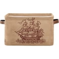 thumbnail image 1 of GZHJMY Ancient Sail Ship on Brown Old Paper Print Foldable Storage Bin Bedroom/Office Rectangular Canvas Basket 14.2"x10.2", 1 PCS Cube Organizer Boxes with Handles for Books/Clothes/Toys, 1 of 7