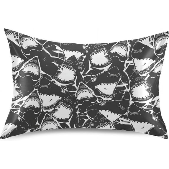 GZHJMY Angry Sharks Satin Pillowcases for Hair and Skin Soft Like Silk Pillowcase, Satin Cooling Pillow Cases with Envelope Closure, Comfortable and Breathable, 20" x 30" Home Decor