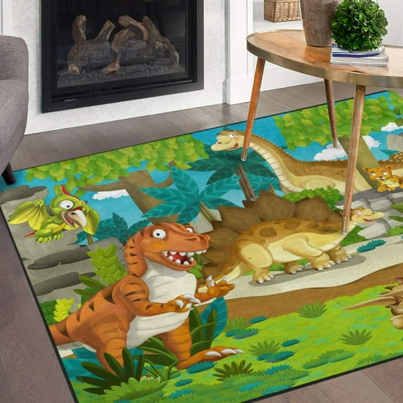 GZHJMY Animal Dinosaur Area Rug 3'x5', Jungle Forest Polyester Area Rug Mat for Living Dining Dorm Room Bedroom Home Decorative