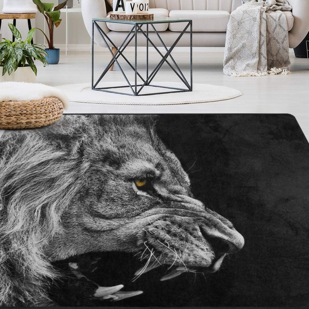GZHJMY Animal Lion Area Rug 4'x6', Angry Lion in Black and White ...
